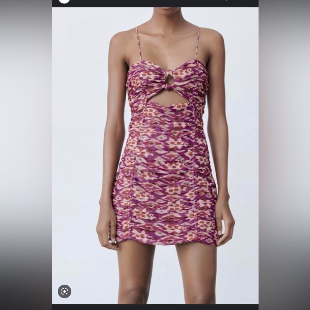 Zara Pink Purple Patterned Mini Dress